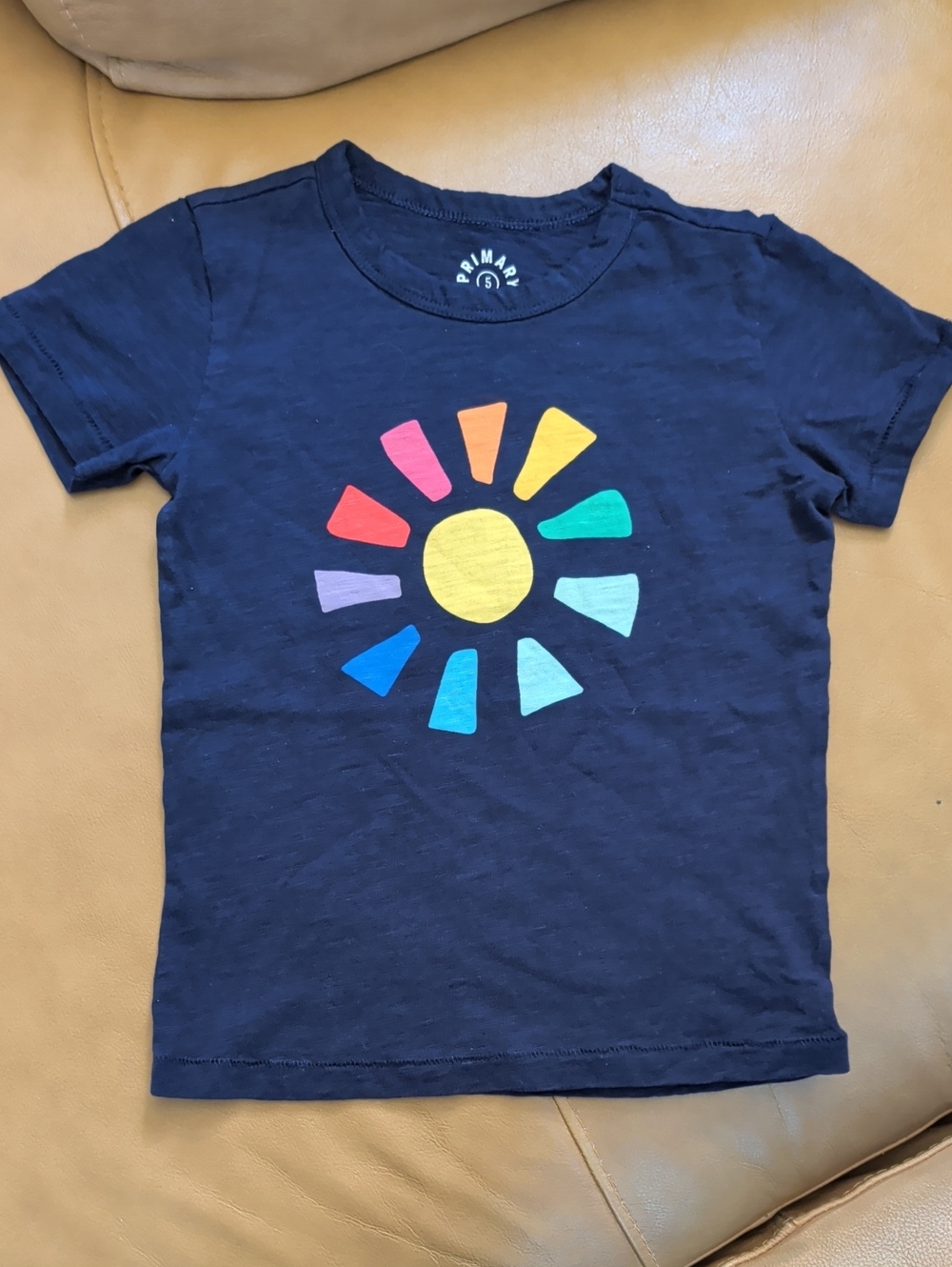 Primary Navy Tee with Bright Rainbow Sun Graphic